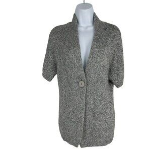 Ann Taylor Loft Knit Sparkled Gray Swing Short Sleeve Front Button Cardigan Sz M